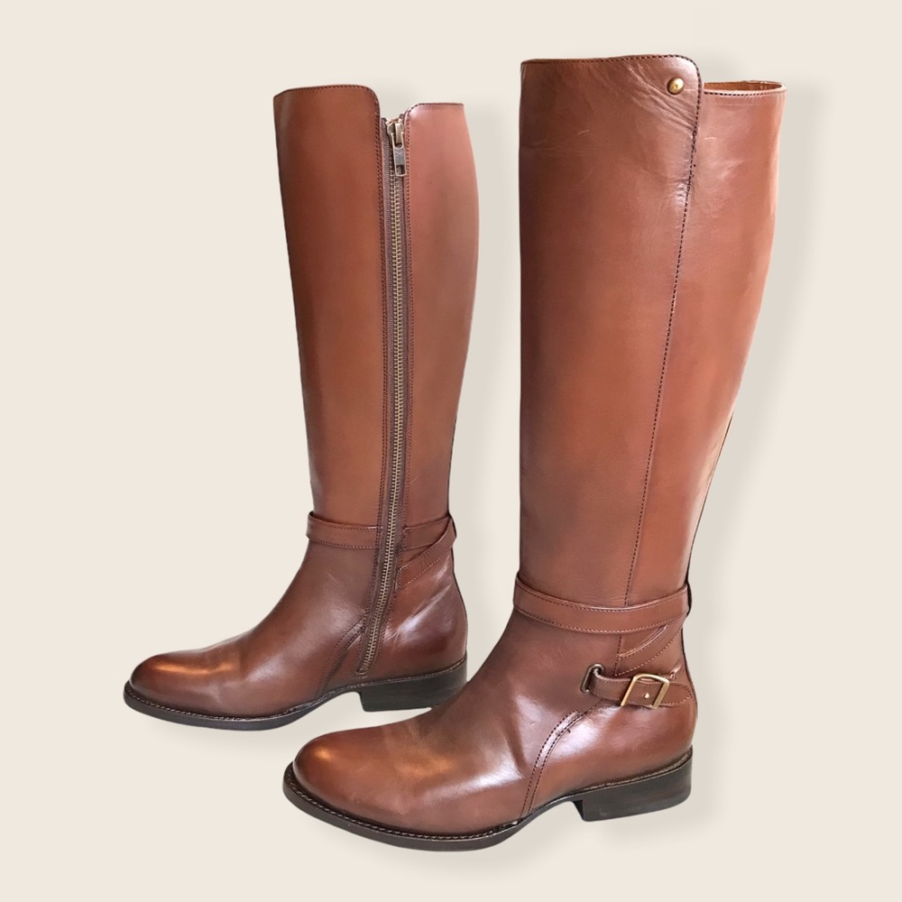 Frye Jordan Strap Cognac Leather Tall Riding Boots - Picture 10 of 14